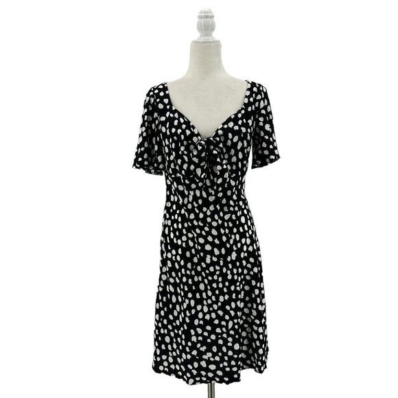 NWT Loft Polka Dot Black White Flutter Sleeve Short Dress Womens Small - Picture 1 of 7